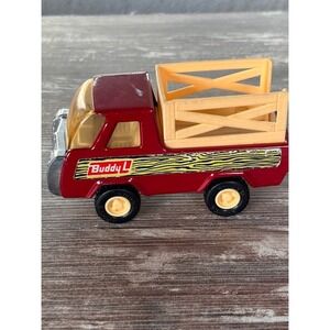 Buddy L Corp Japan Red Pickup Truck with Yellow Hay Bale Bed Toy Diecast Metal